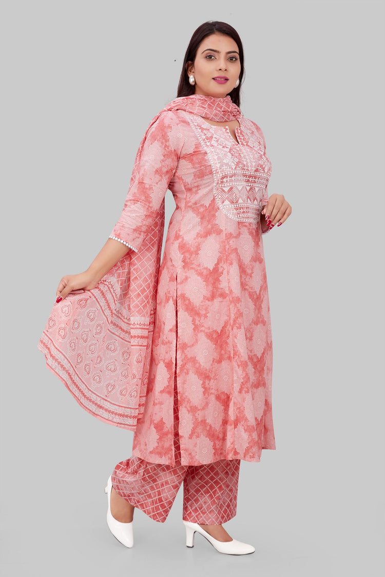 Shaheen Peach Jaipuri Cotton Suit Set