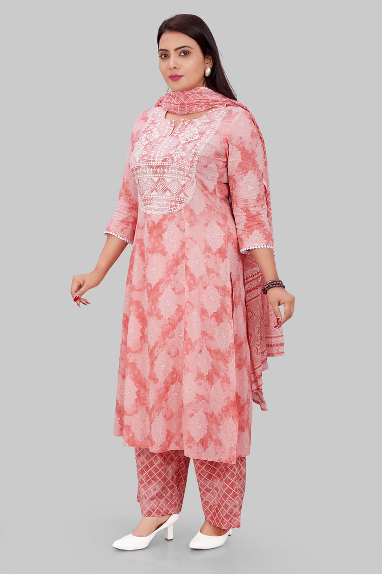 Shaheen Peach Jaipuri Cotton Suit Set