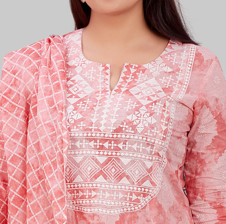 Shaheen Peach Jaipuri Cotton Suit Set