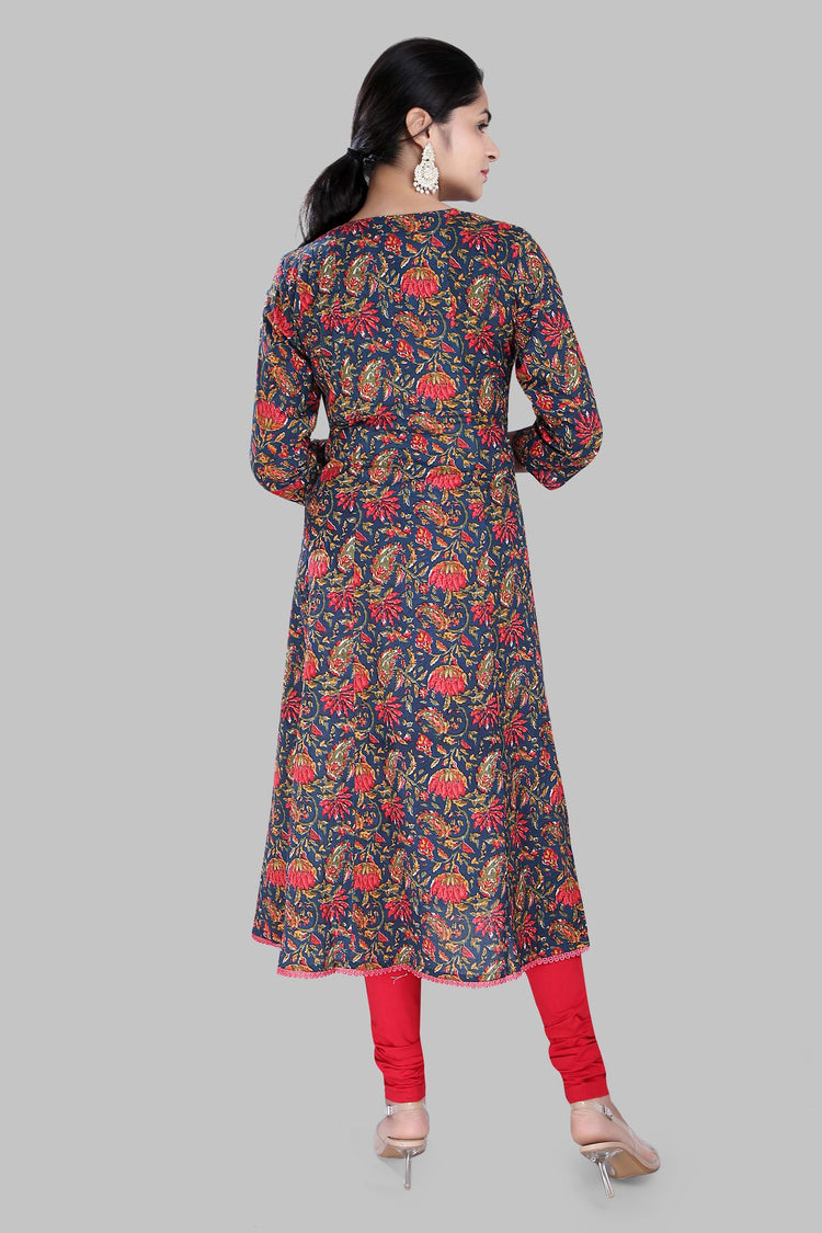 Shahnaz Navy Blue Jaipuri Cotton Printed Kurti