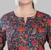 Shahnaz Navy Blue Jaipuri Cotton Printed Kurti