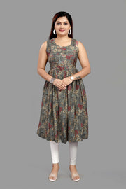 Shailly Gray Cotton Flared Sleeves Kurti