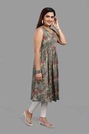 Shailly Gray Cotton Flared Sleeves Kurti
