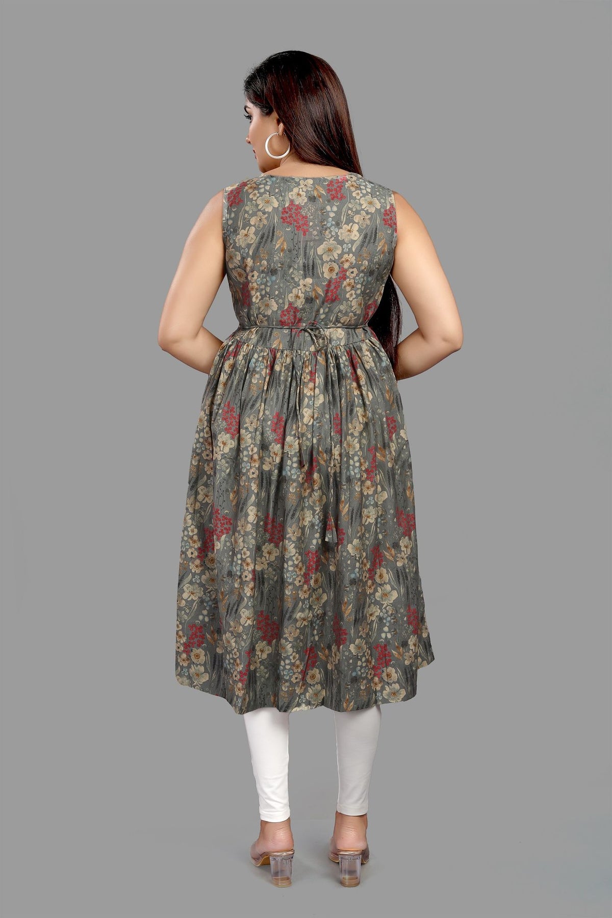 Shailly Gray Cotton Flared Sleeves Kurti