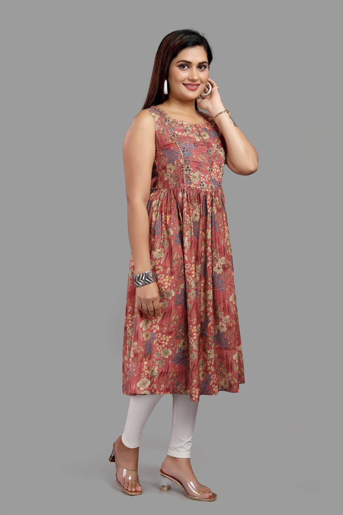 Shailly Multicolor Cotton Flared Sleeves Kurti