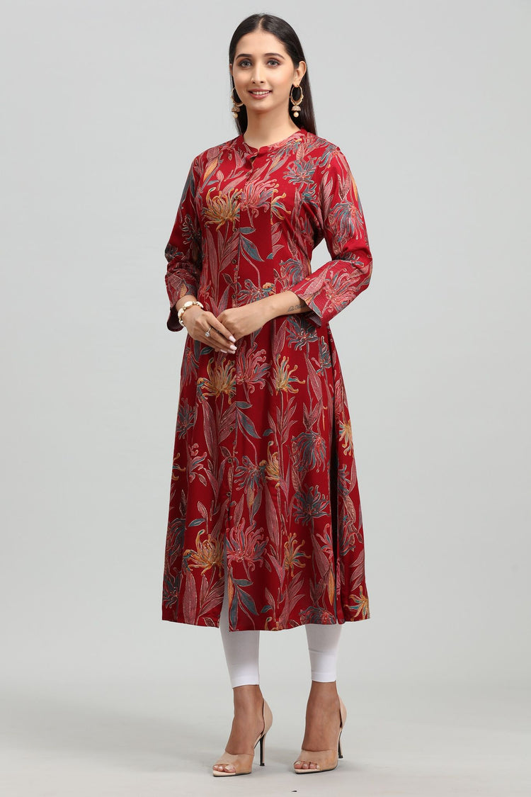 Shravani CC224 Maroon Rayon Printed A Line Kurta