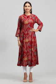 Shravani CC224 Maroon Rayon Printed A Line Kurta