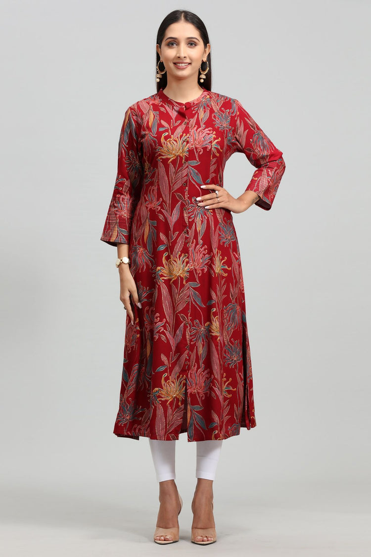 Shravani CC224 Maroon Rayon Printed A Line Kurta