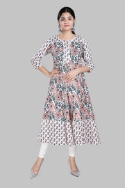 Sohana Off White Jaipuri Cotton Anarkali kurti