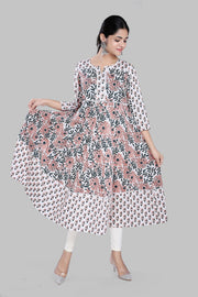 Sohana Off White Jaipuri Cotton Anarkali kurti