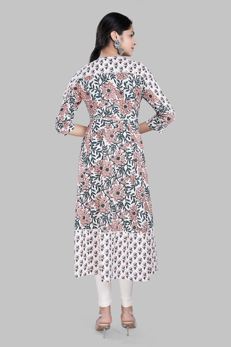 Sohana Off White Jaipuri Cotton Anarkali kurti