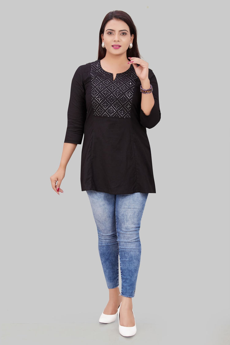 Sophia Black Cotton Short Kurtis