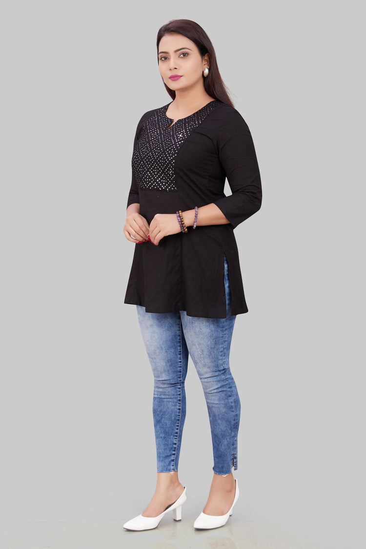 Sophia Black Cotton Short Kurtis