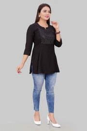 Sophia Black Cotton Short Kurtis