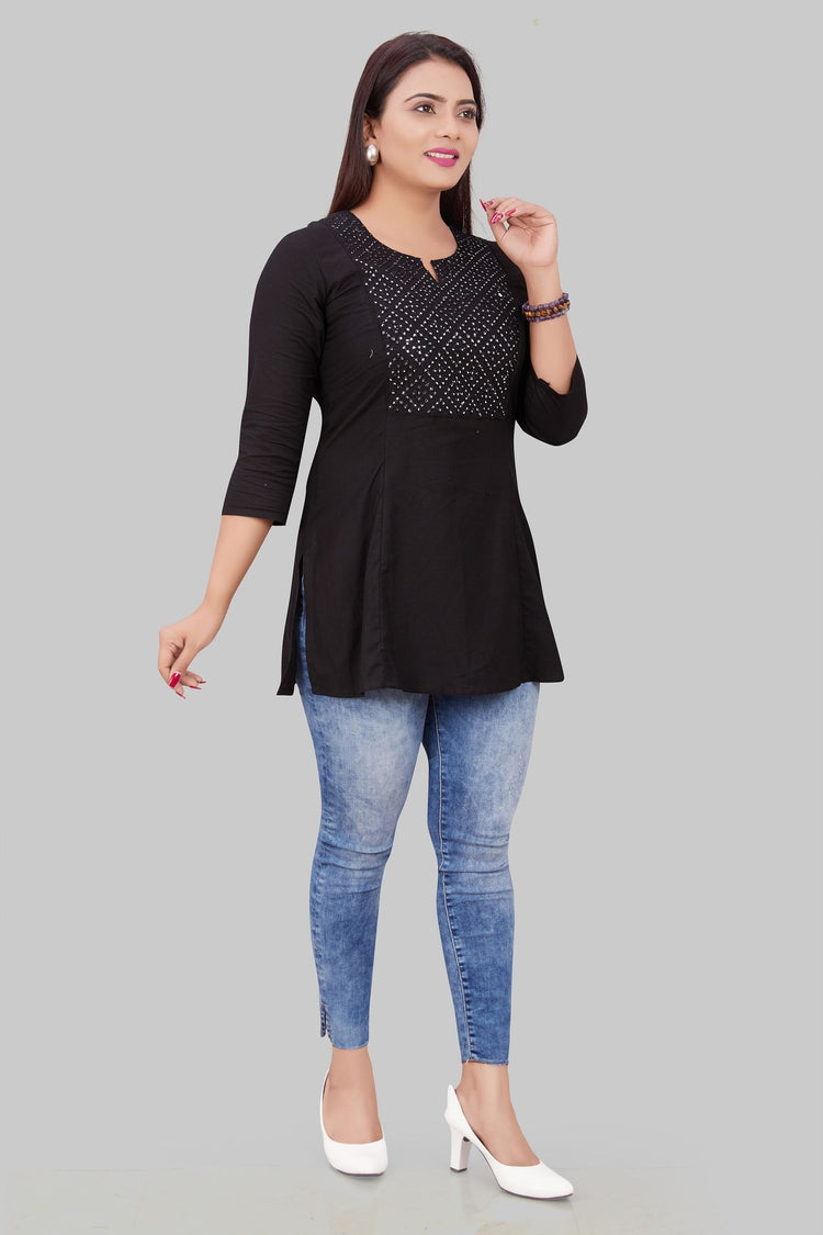 Sophia Black Cotton Short Kurtis