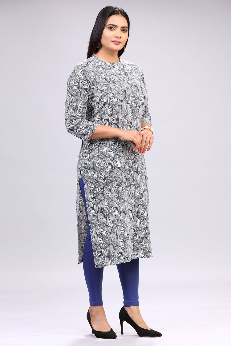 Sophie White & Black Cotton Printed Straight Kurta