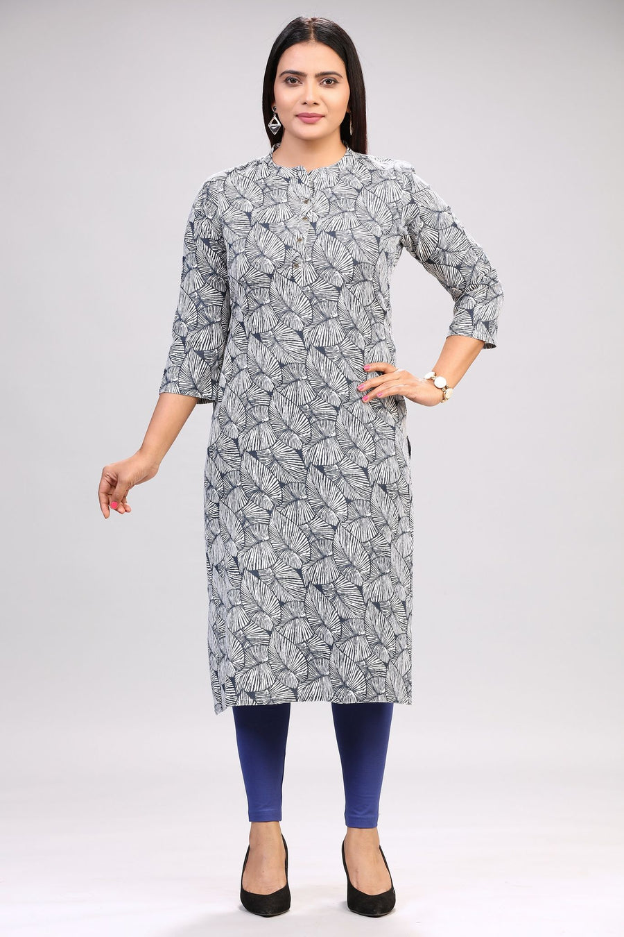 Sophie White & Black Cotton Printed Straight Kurta