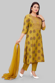 Stella Green Cotton Silk Embroidered Suit Set