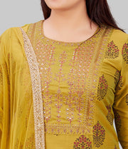 Stella Green Cotton Silk Embroidered Suit Set