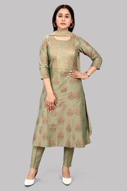 Stella Mehandi Green Cotton Silk Embroidered Suit Set