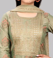 Stella Mehandi Green Cotton Silk Embroidered Suit Set