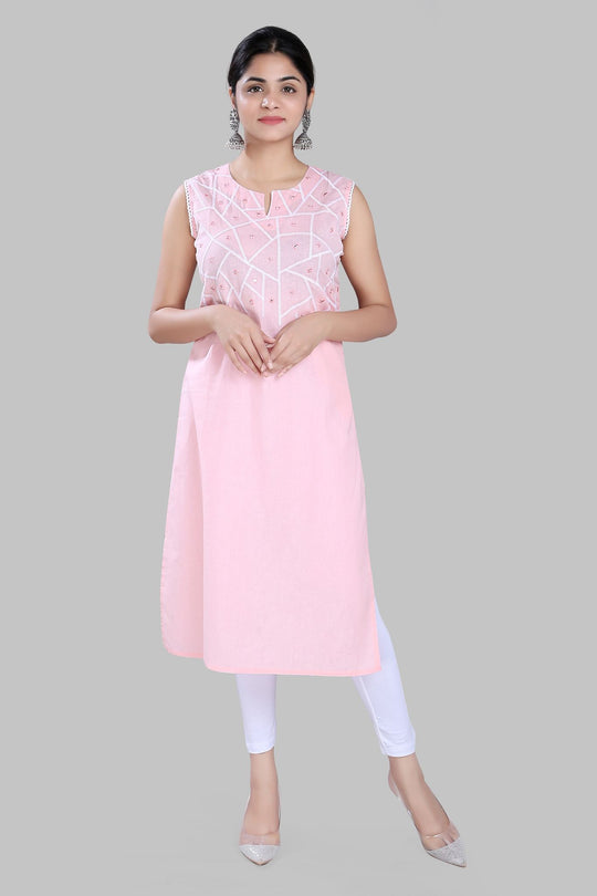 Sufia Baby Pink Cotton Sleeves Kurti