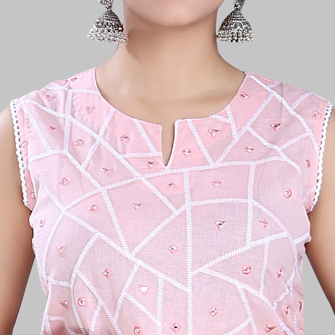 Sufia Baby Pink Cotton Sleeves Kurti