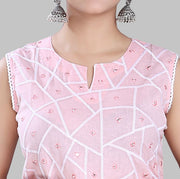 Sufia Baby Pink Cotton Sleeves Kurti