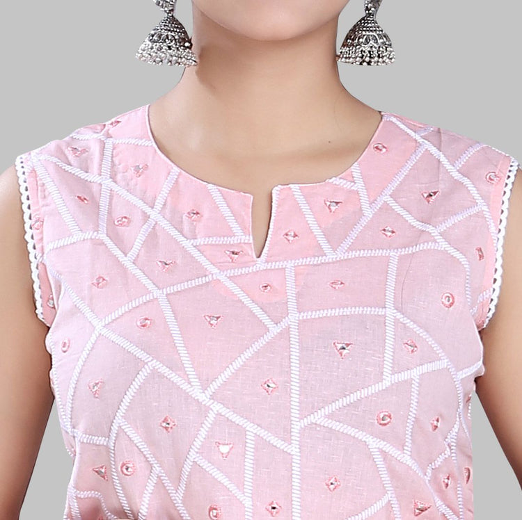Sufia Baby Pink Cotton Sleeves Kurti