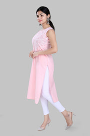 Sufia Baby Pink Cotton Sleeves Kurti