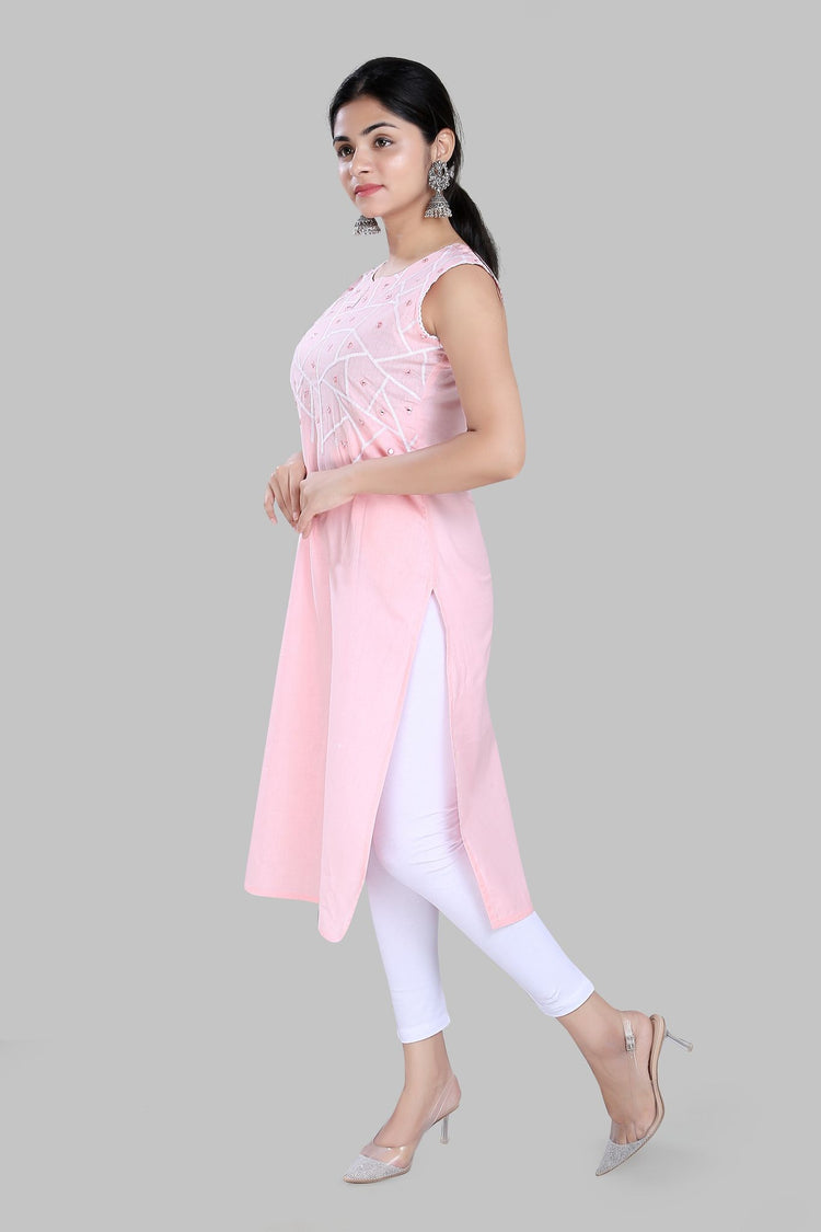 Sufia Baby Pink Cotton Sleeves Kurti