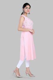 Sufia Baby Pink Cotton Sleeves Kurti