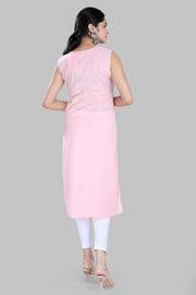 Sufia Baby Pink Cotton Sleeves Kurti