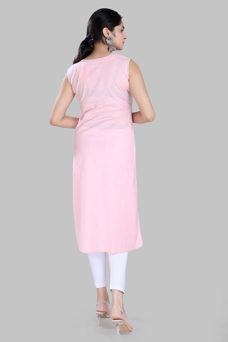 Sufia Baby Pink Cotton Sleeves Kurti