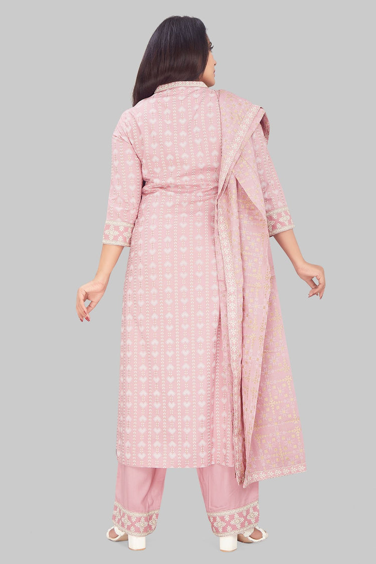 Sultana Pink Rayon Embroidered Suit Set