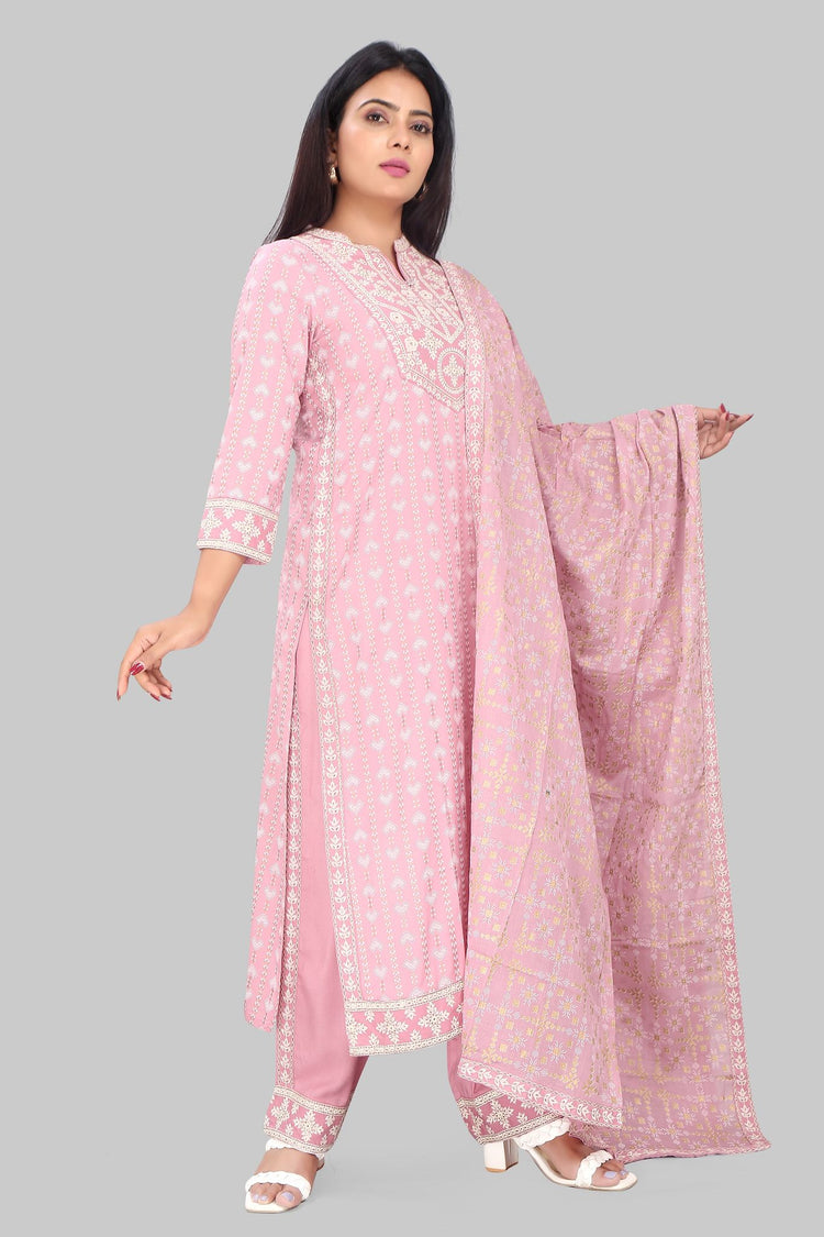 Sultana Pink Rayon Embroidered Suit Set