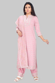 Sultana Pink Rayon Embroidered Suit Set