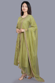 Swarupa Mehandi Green Cotton Silk Embroidered Suit Set