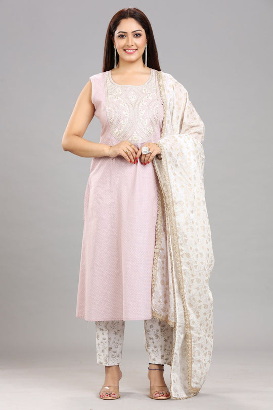 Taarika Light Purple Cotton Embroidered Suit Set