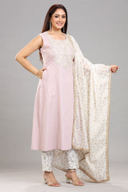 Taarika Light Purple Cotton Embroidered Suit Set