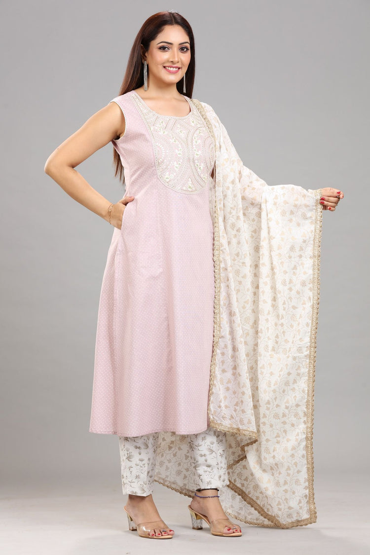 Taarika Light Purple Cotton Embroidered Suit Set
