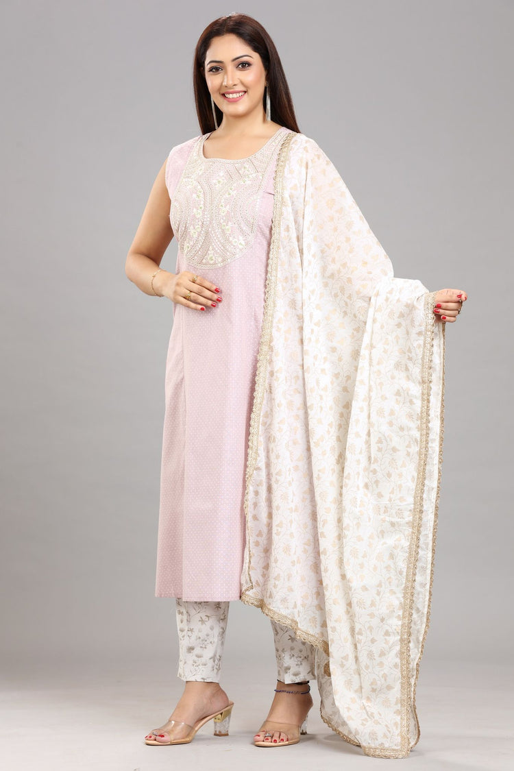 Taarika Light Purple Cotton Embroidered Suit Set