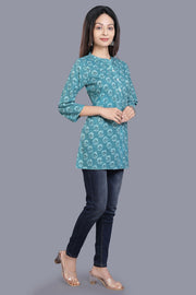 Taniska Blue Cotton Short Kurtis