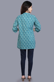 Taniska Blue Cotton Short Kurtis