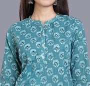 Taniska Blue Cotton Short Kurtis