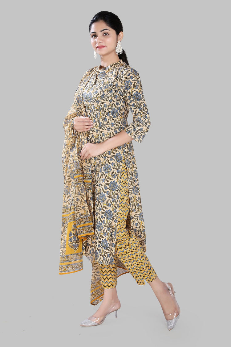 Taslima 1 Beige Jaipuri Cotton Suit Set