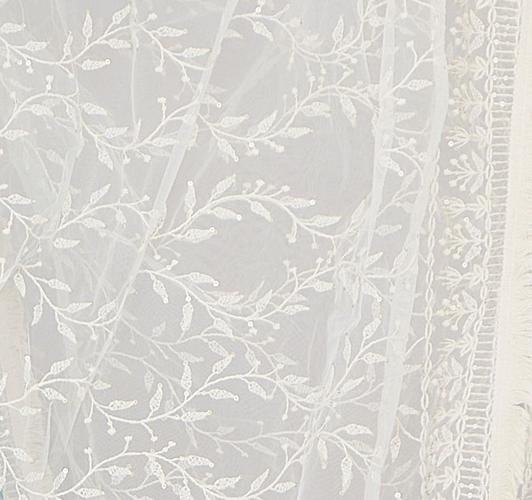 D4 Off White Embroidered Dupatta