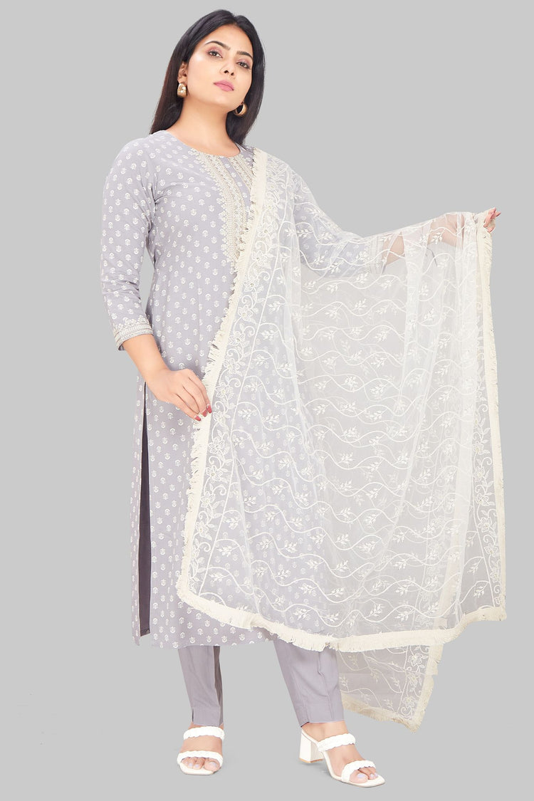 The Kazo Off White Embroidered Dupatta