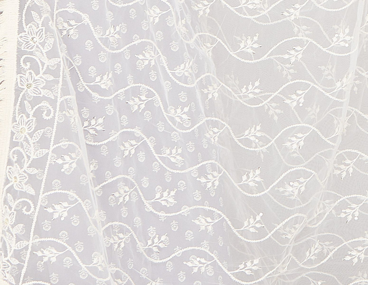 The Kazo Off White Embroidered Dupatta