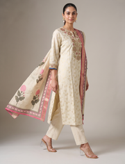 Cream Kashmiri Floral Zari & Thread Embroidery Embroidered Ethnic Set